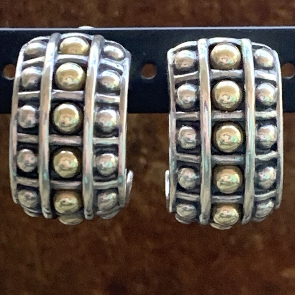LAGOS Caviar Earrings 18K Gold & Sterling Silver w/ Omega Backs